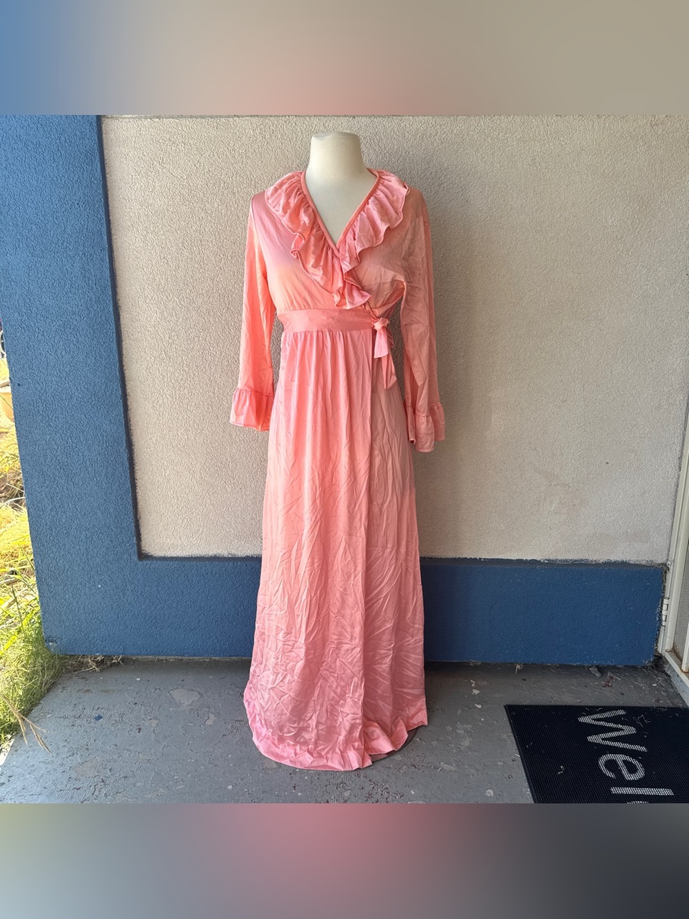 Vintage 80’s Pink Satin Robe with Ruffles